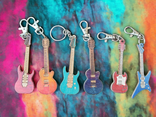 Wooden Instrument Keychain - Guitars