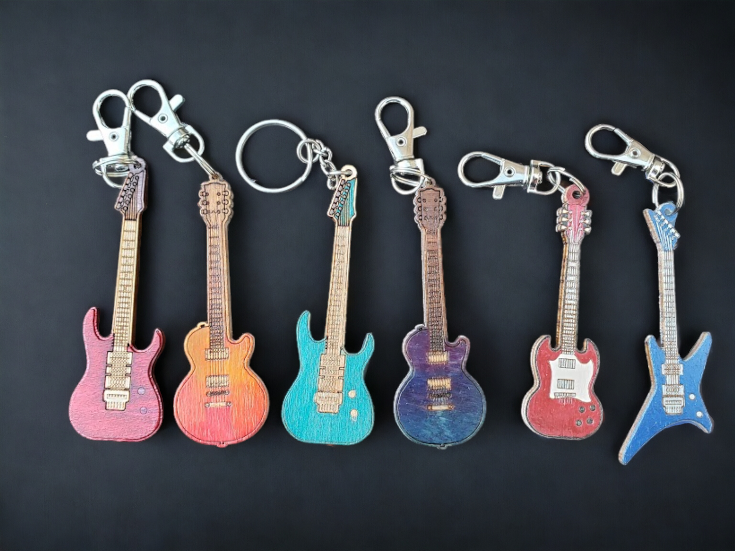 Wooden Instrument Keychain - Guitars