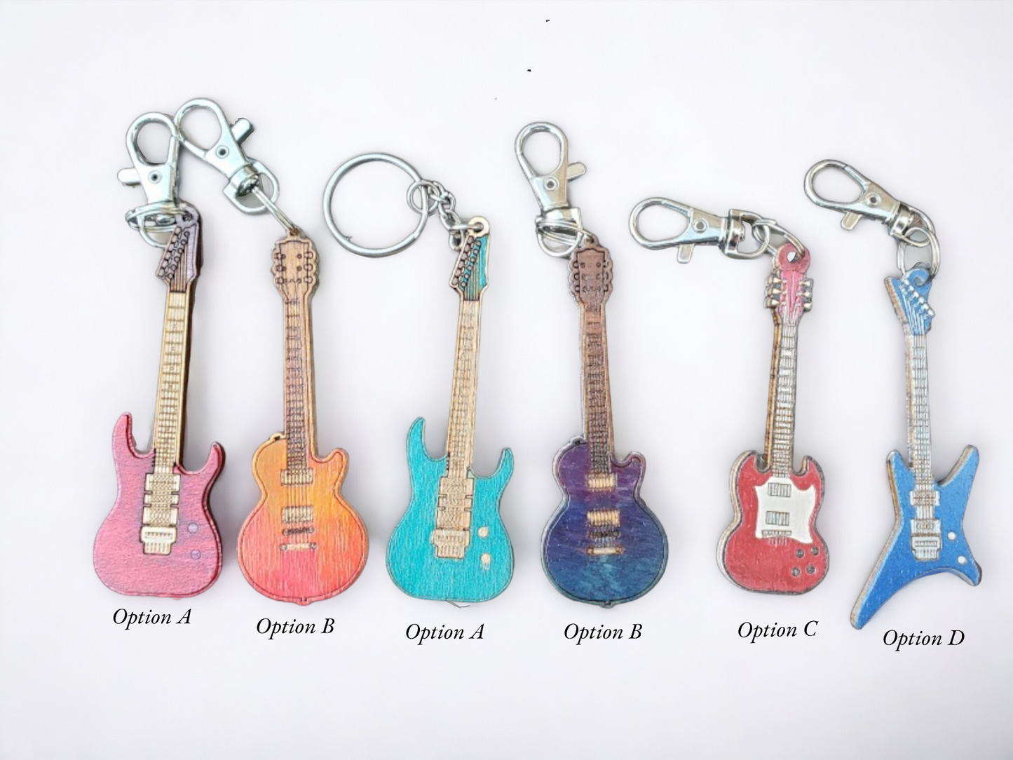 Wooden Instrument Keychain - Guitars