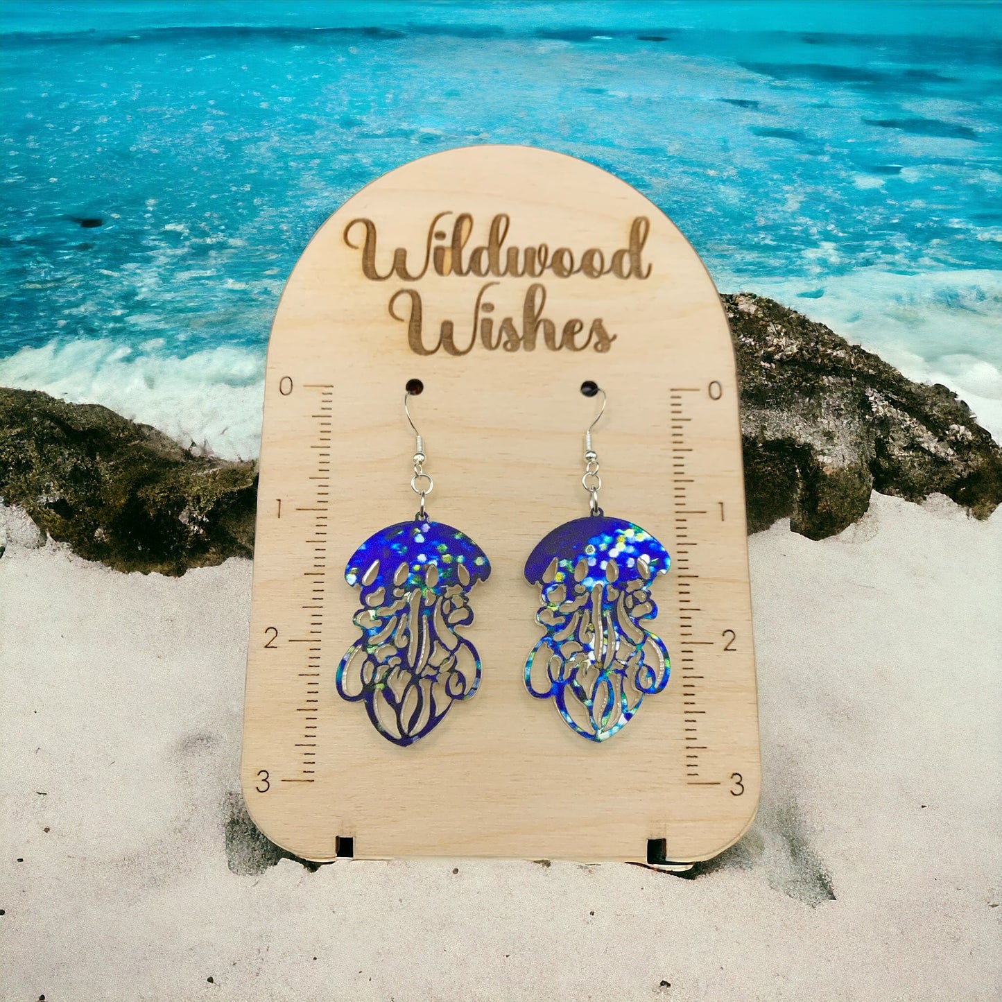 Blue Glitter Jellyfish Acrylic Earrings