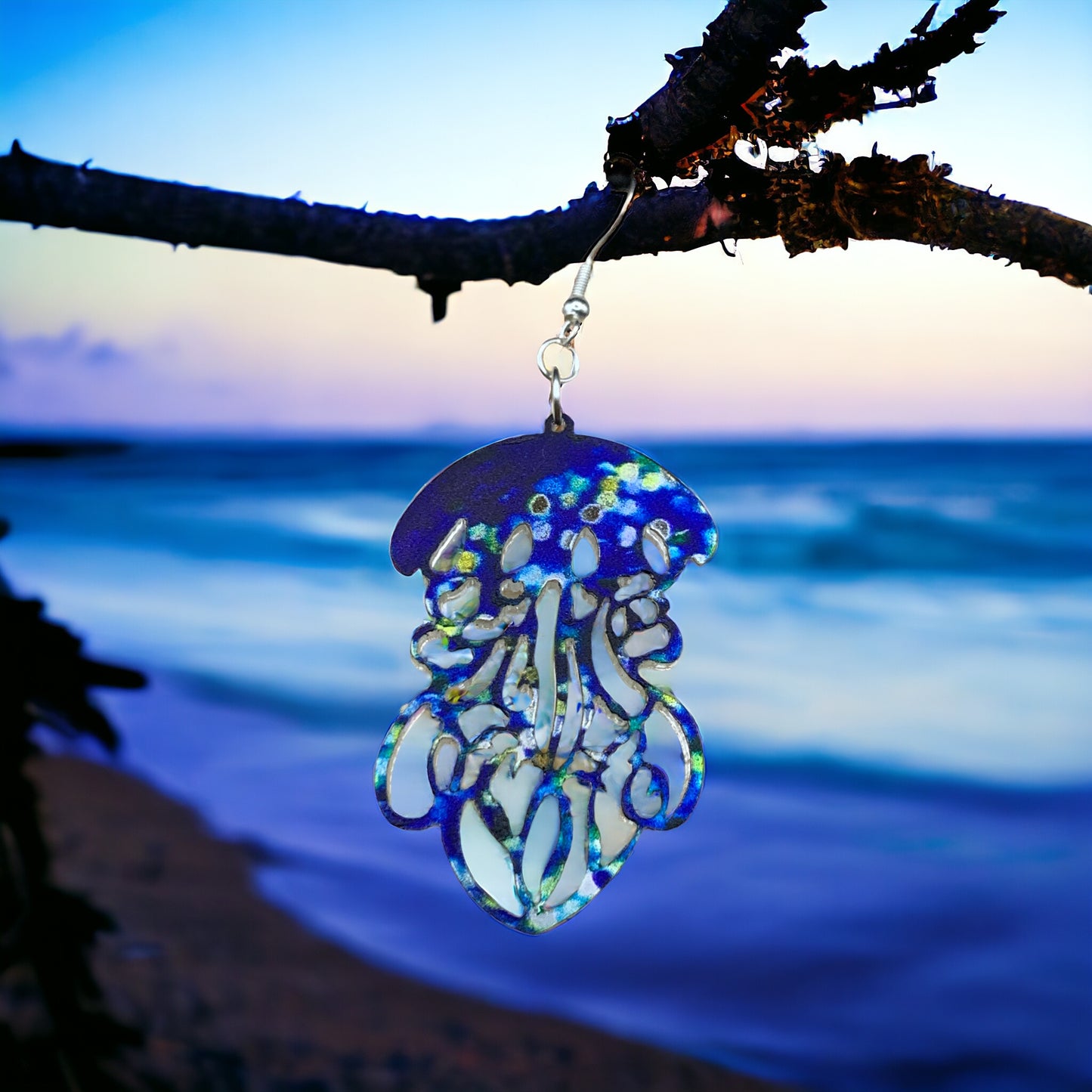 Blue Glitter Jellyfish Acrylic Earrings