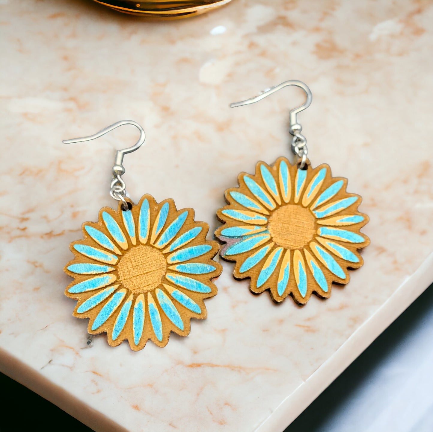 Cornflower Blue Sunflower Dangling Earrings