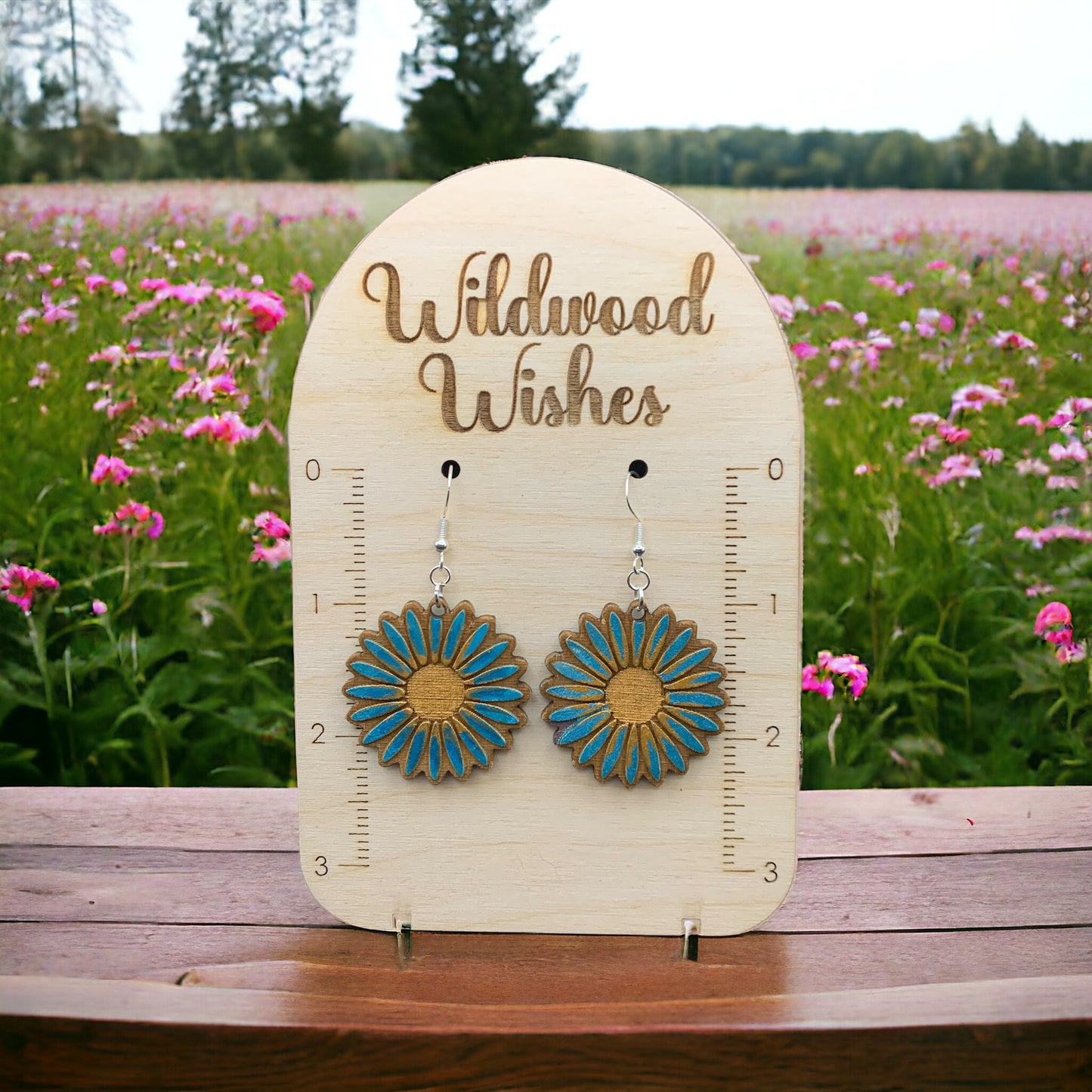 Cornflower Blue Sunflower Dangling Earrings