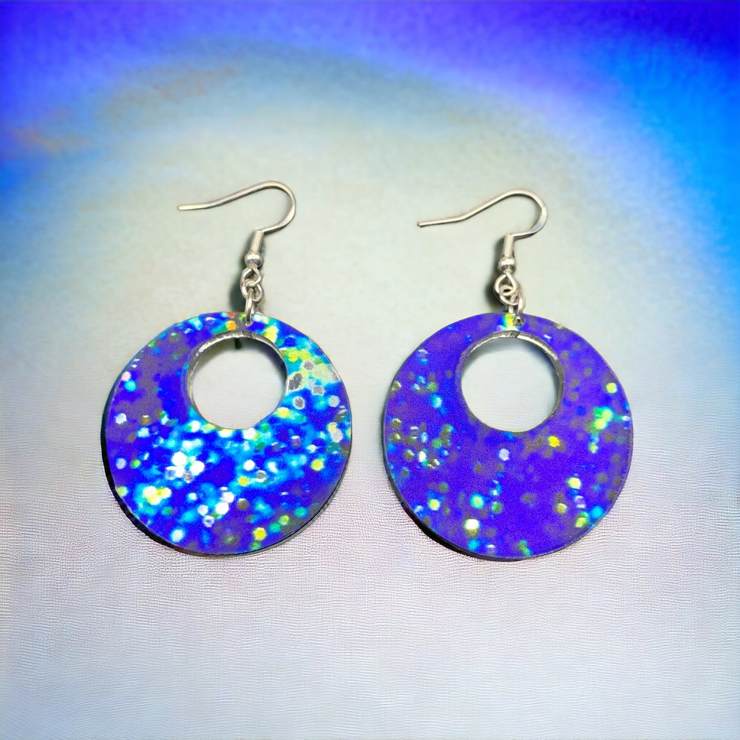 Blue Glitter Hoop Dangling Earrings