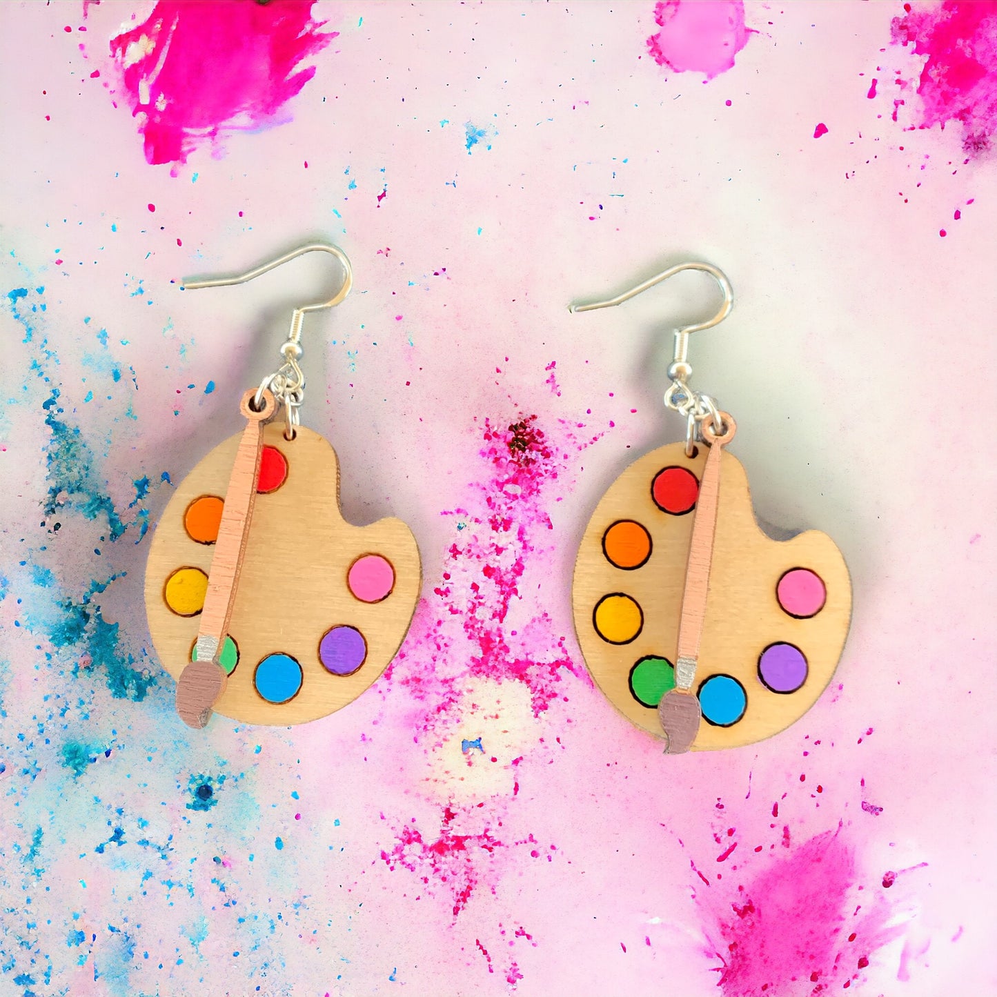 Paint Palette Wooden Earrings