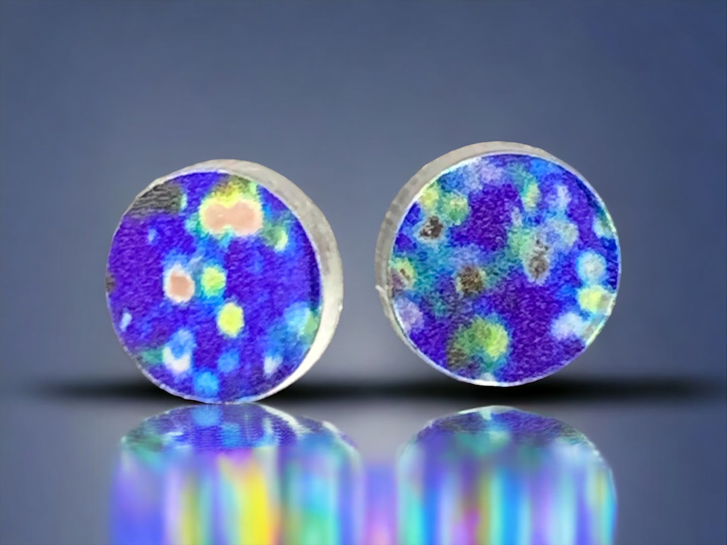 Blue Glitter Swirl - Faux Gauges/Plugs, Geometric Earring Studs