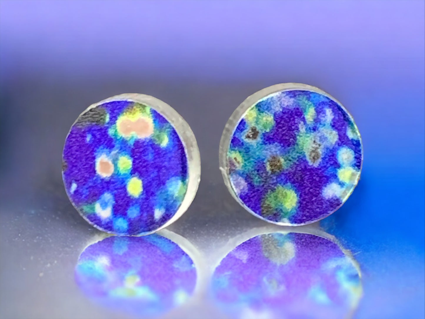 Blue Glitter Swirl - Faux Gauges/Plugs, Geometric Earring Studs