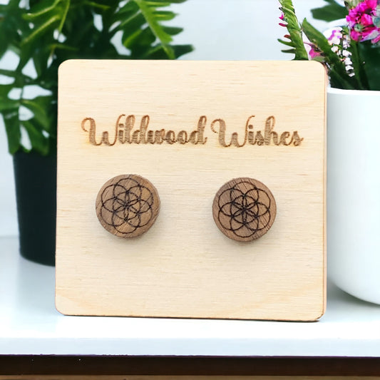 Flower of Life Geometric Earring Studs, Faux Gauges/Plugs